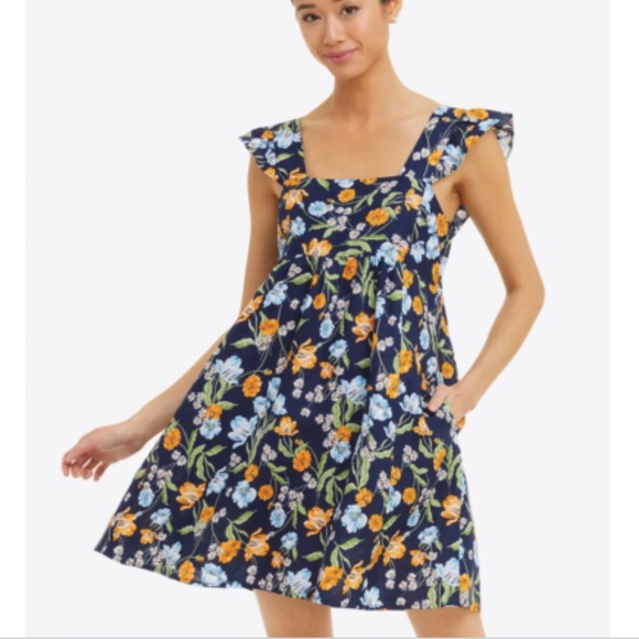 Draper James Maddie Babydoll Navy Blue Spring Bloom Mini Dress 3X - Picture 3 of 9